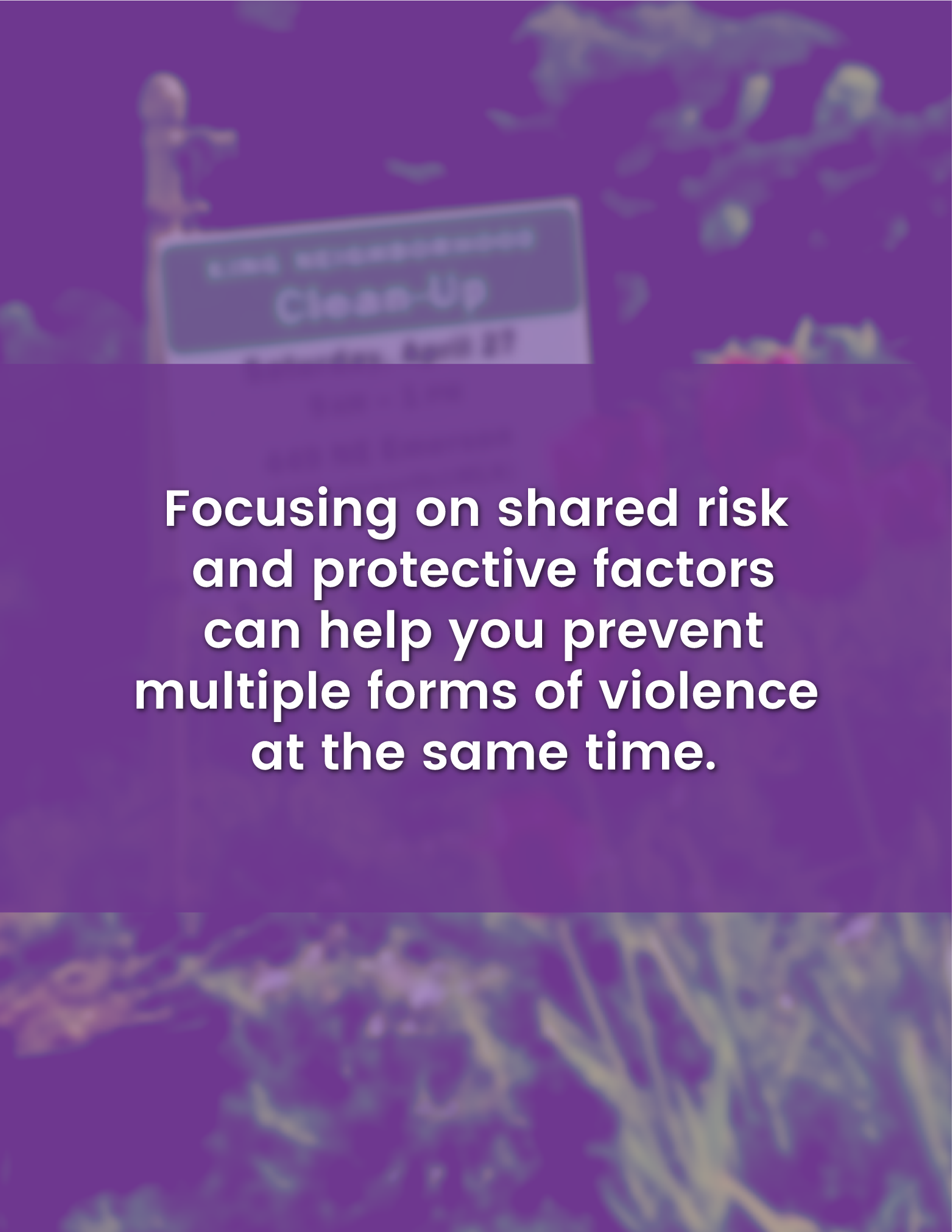 Focusing on shared risk and protective factors can help you prevent multiple forms of violence at the same time