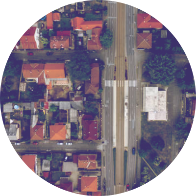 Ariel view of city street