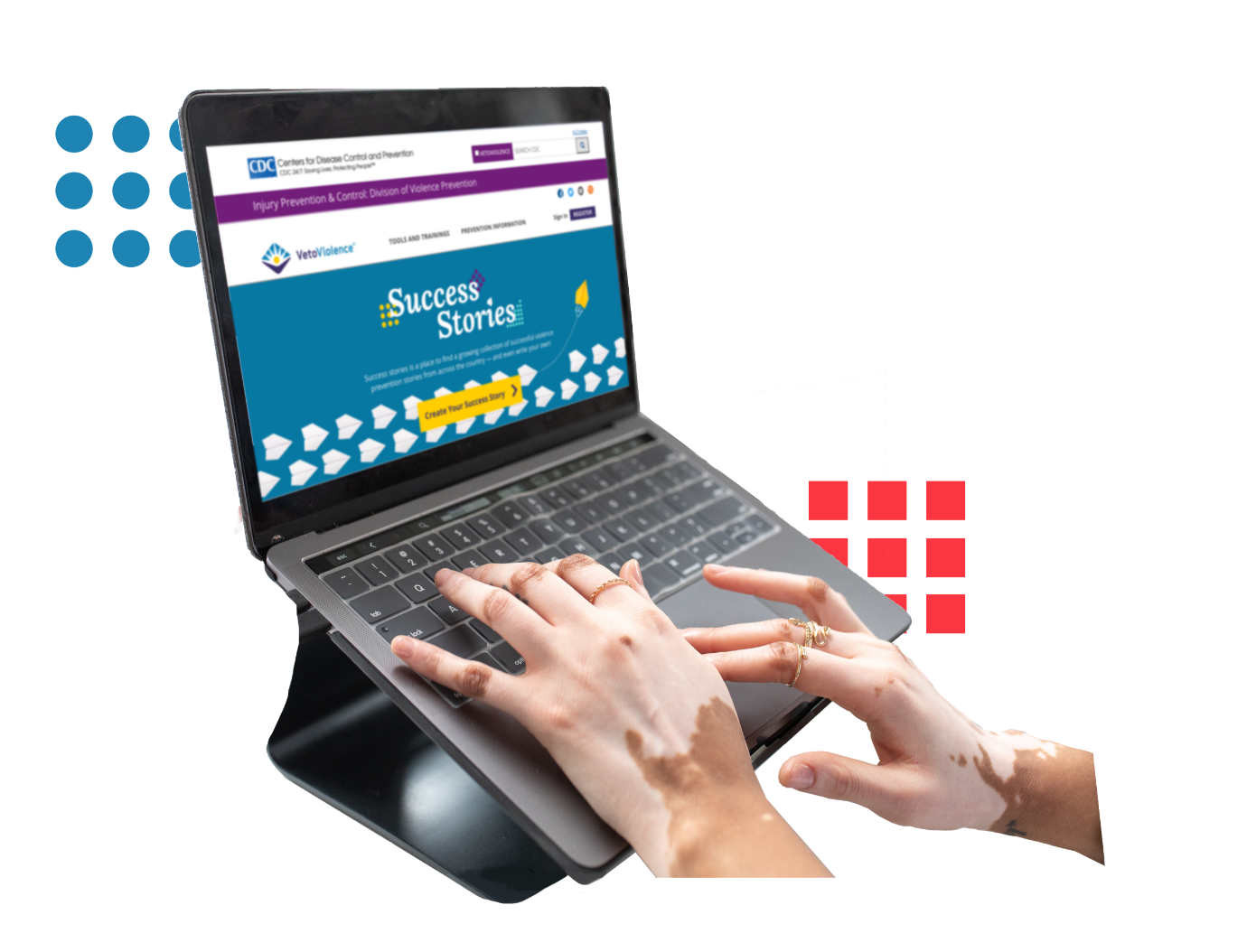 typing success story with a laptop