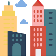 colorful buildings and clouds